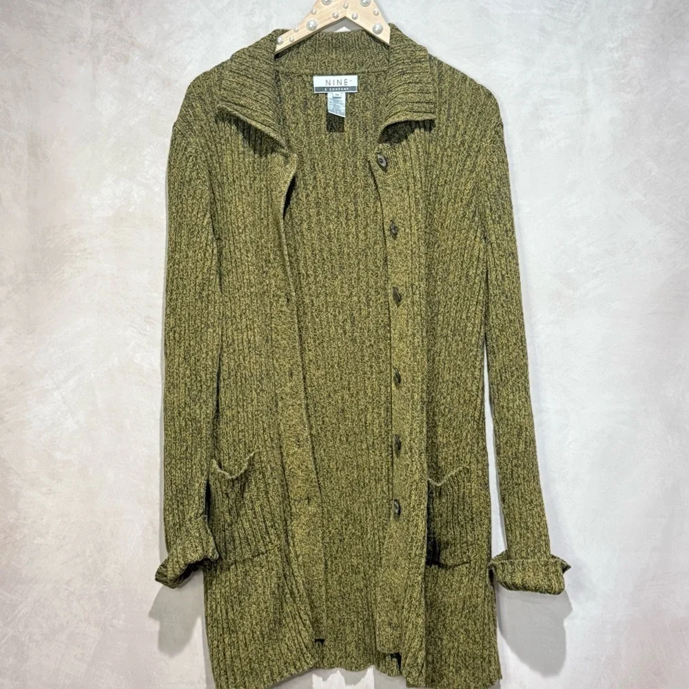 Vintage Nine & Co Ribbed Knit Cardigan Olive Green Marled, Whimsigoth Fairycore - Picture 6 of 9
